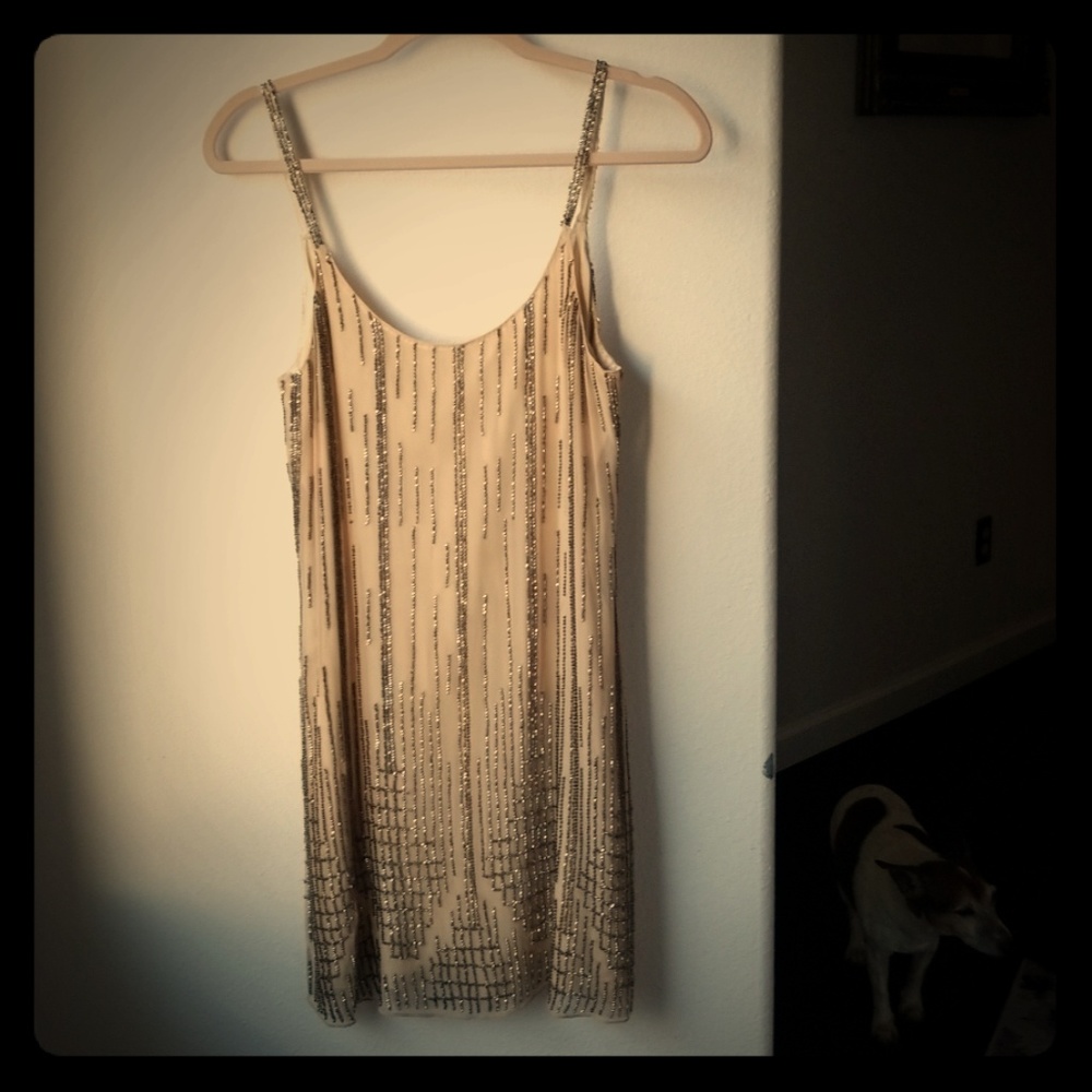 Parker Beaded Cocktail Dress- Nude/Tan  - Medium